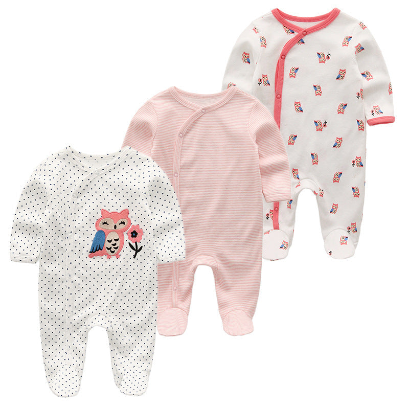 Soft Cotton Newborn Baby Bodysuit 3-Pack – Long Sleeve Owl Print Set