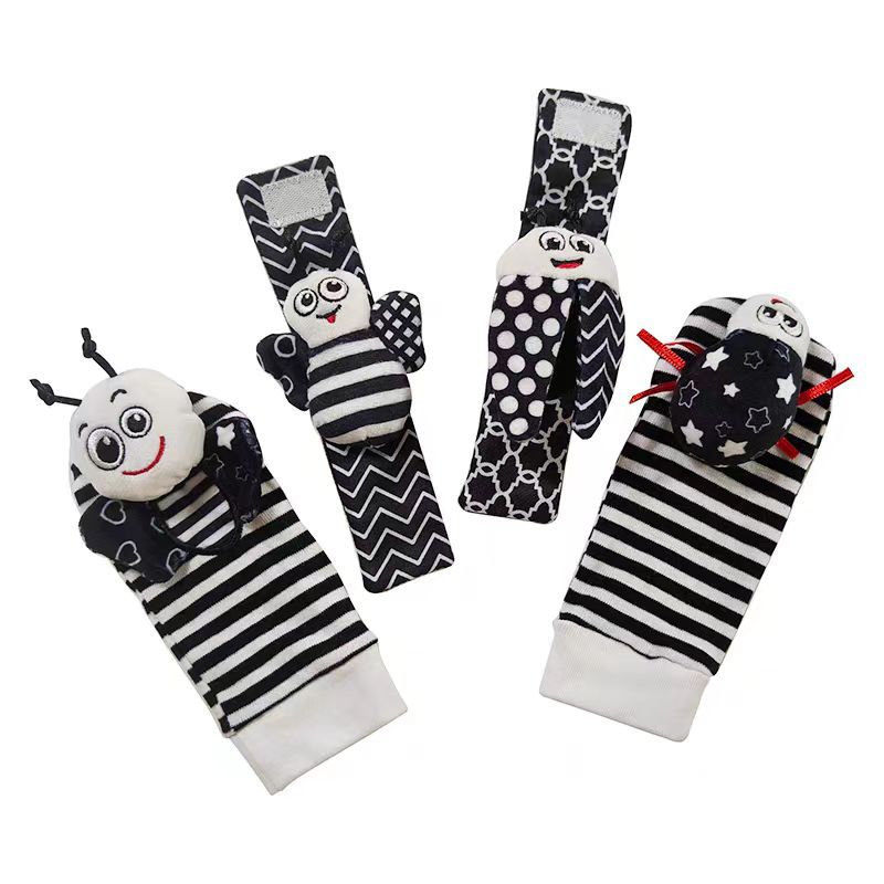 Soft Sensory Baby Wrist Rattles & Foot Finder Socks Set – Cartoon Animal Designs