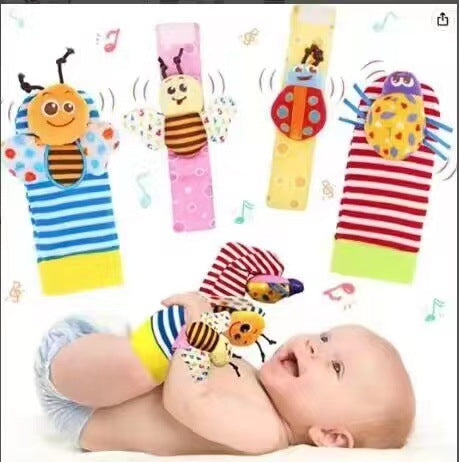 Soft Sensory Baby Wrist Rattles & Foot Finder Socks Set – Cartoon Animal Designs