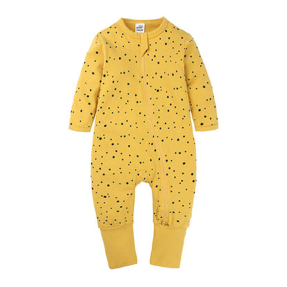 Soft Cotton Baby Romper – Long Sleeve Zipper with Playful Prints