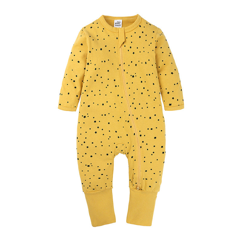 Soft Cotton Baby Romper – Long Sleeve Zipper with Playful Prints