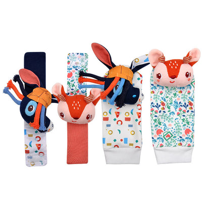 Soft Sensory Baby Wrist Rattles & Foot Finder Socks Set – Cartoon Animal Designs
