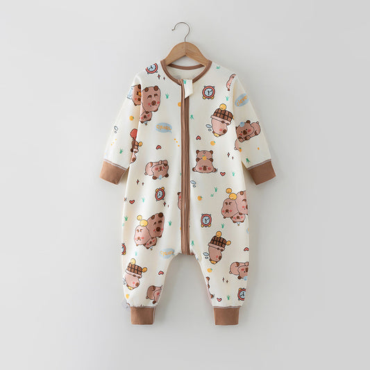 Soft Cotton Kids Sleep Romper – Front Zipper Comfort with Playful Prints