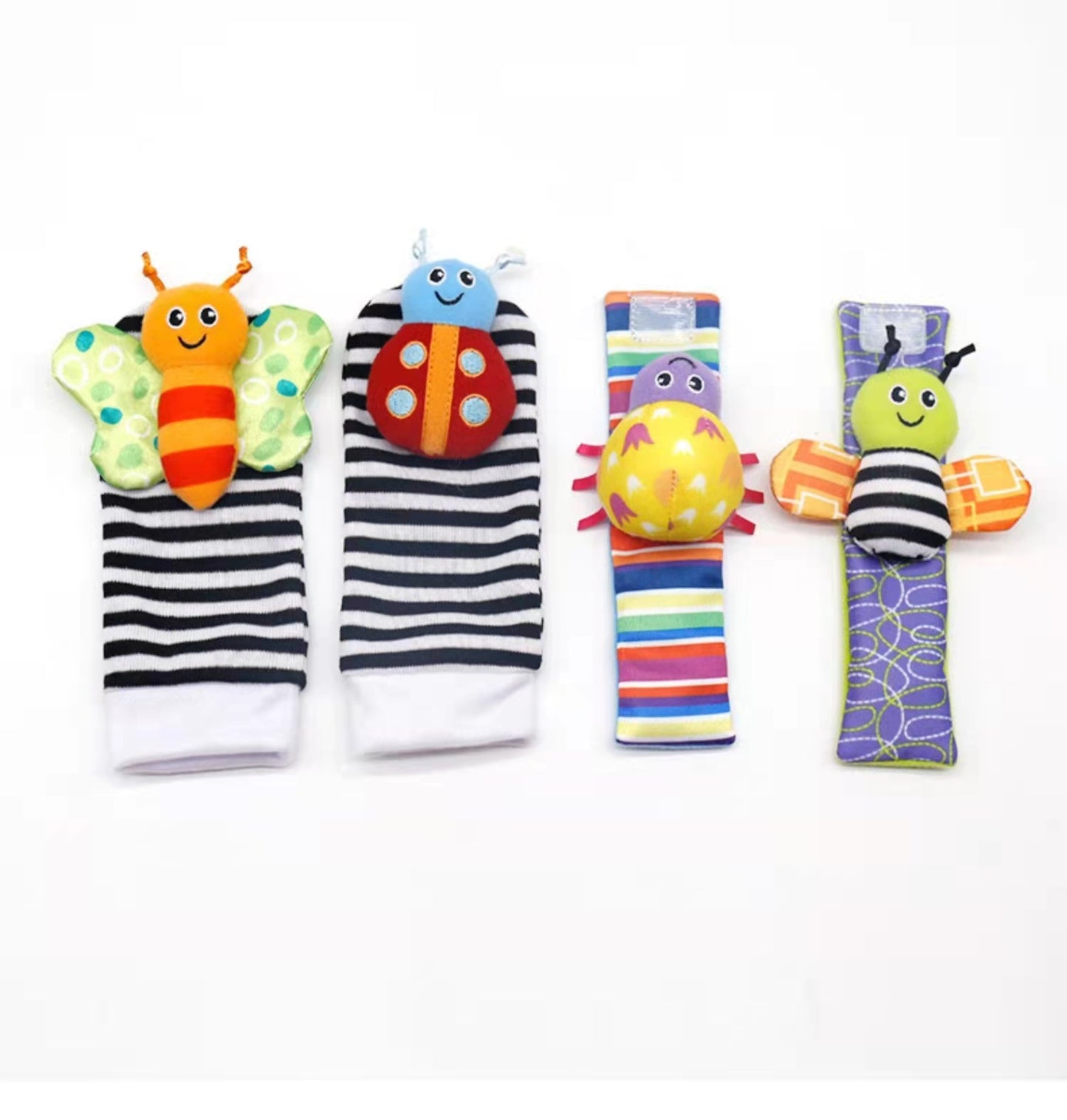 Soft Sensory Baby Wrist Rattles & Foot Finder Socks Set – Cartoon Animal Designs