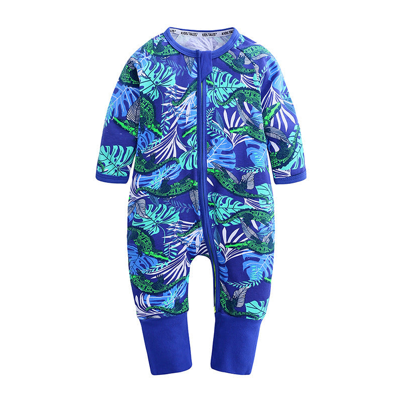 Soft Cotton Baby Romper – Long Sleeve Zipper with Playful Prints