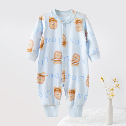 Soft Cotton Baby Romper with Lion Detail – Long Sleeve Snap Front