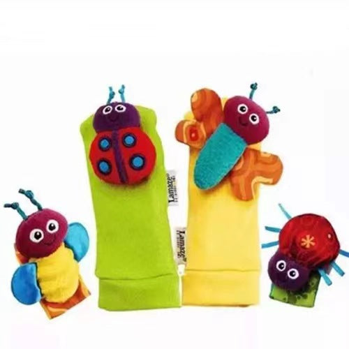 Soft Sensory Baby Wrist Rattles & Foot Finder Socks Set – Cartoon Animal Designs