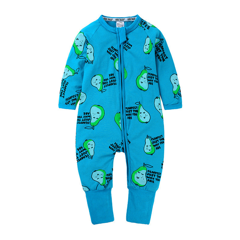 Soft Cotton Baby Romper – Long Sleeve Zipper with Playful Prints