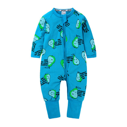 Soft Cotton Baby Romper – Long Sleeve Zipper with Playful Prints