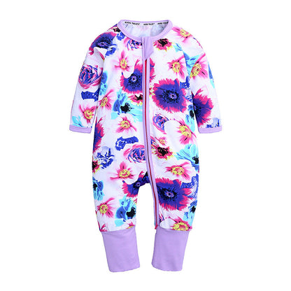 Soft Cotton Baby Romper – Long Sleeve Zipper with Playful Prints