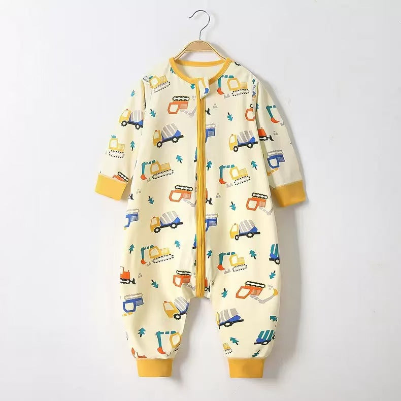 Soft Cotton Kids Sleep Romper – Front Zipper Comfort with Playful Prints
