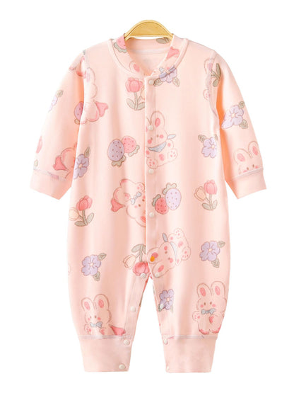 Soft Cotton Baby Romper with Lion Detail – Long Sleeve Snap Front
