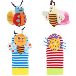 Soft Sensory Baby Wrist Rattles & Foot Finder Socks Set – Cartoon Animal Designs