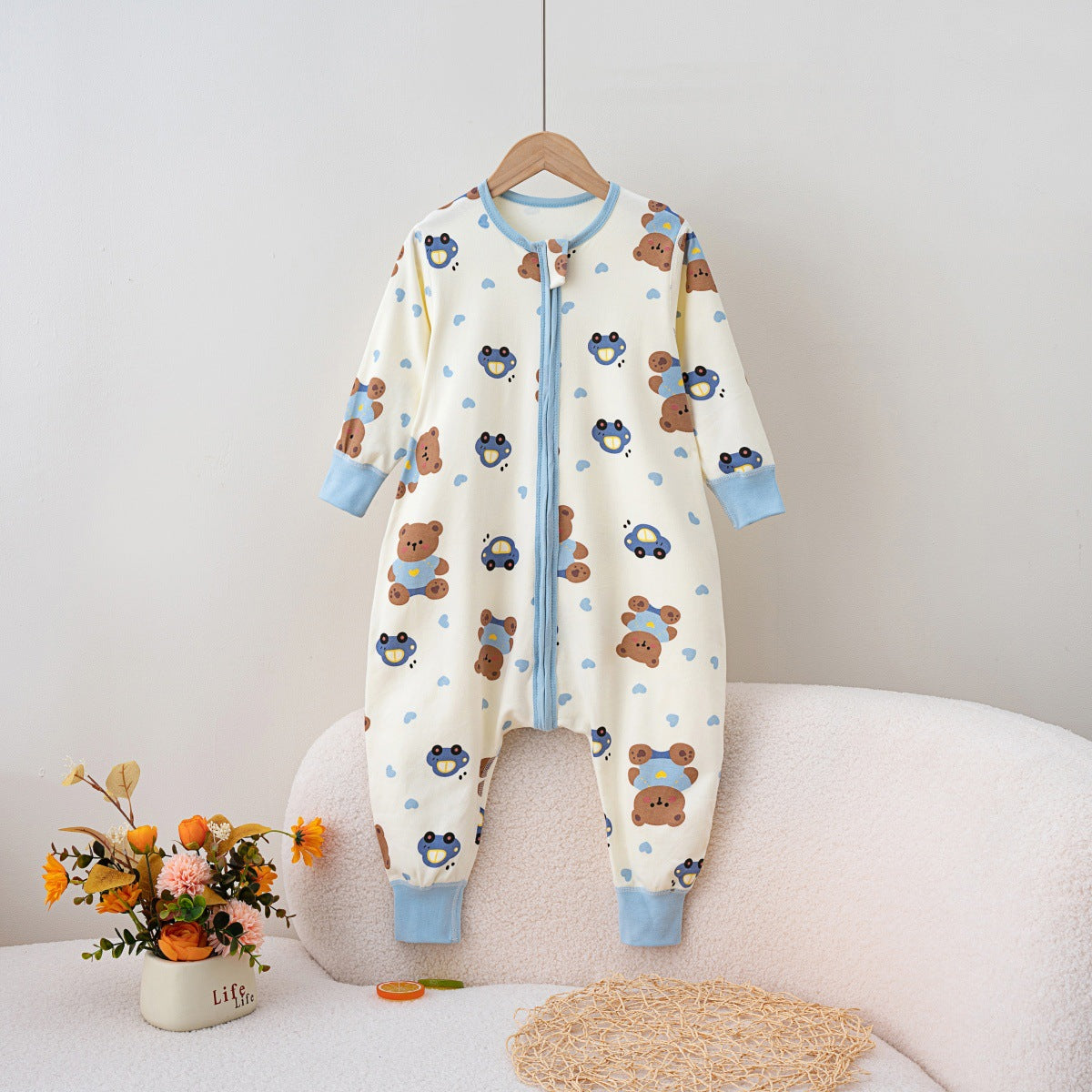 Soft Cotton Kids Sleep Romper – Front Zipper Comfort with Playful Prints